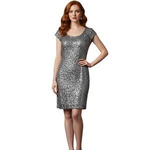 Jump Apparel Sequin Mini Cocktail Dress 12 New Gray Stretch Hoco Black Tie Dance